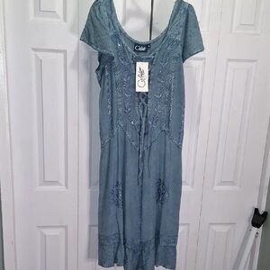 Chalet Blue Embroidered Midi Dress